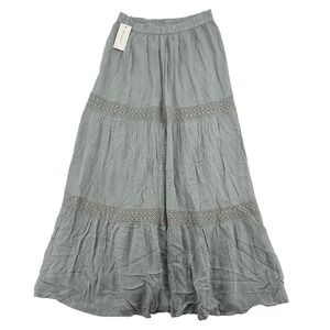 Sim & Sam Paloma Tiered Maxi Skirt Crochet Lace Sz L Elastic Waist Boho Revival